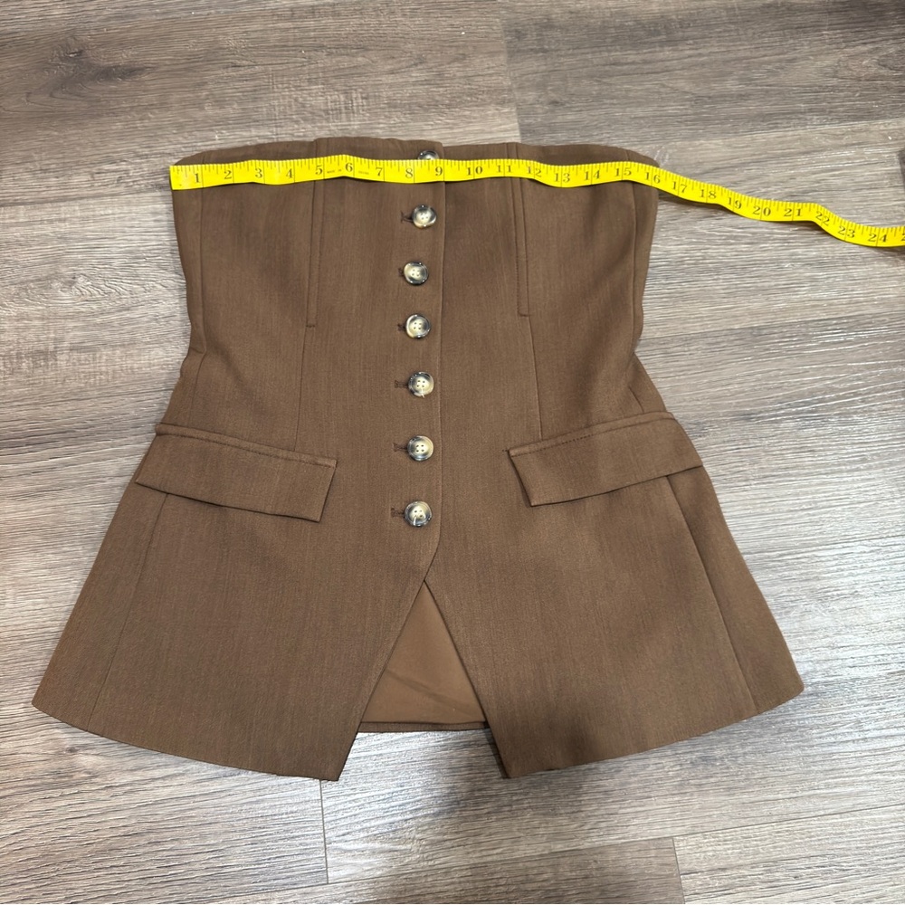 Brown Strapless Button-Down Blouse - image 6